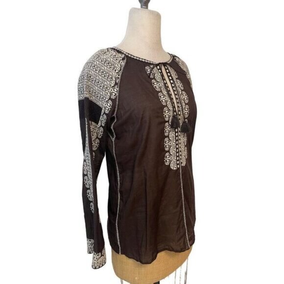 Tory Burch Brown Embroidered Tunic Top size 6 - Picture 2 of 6